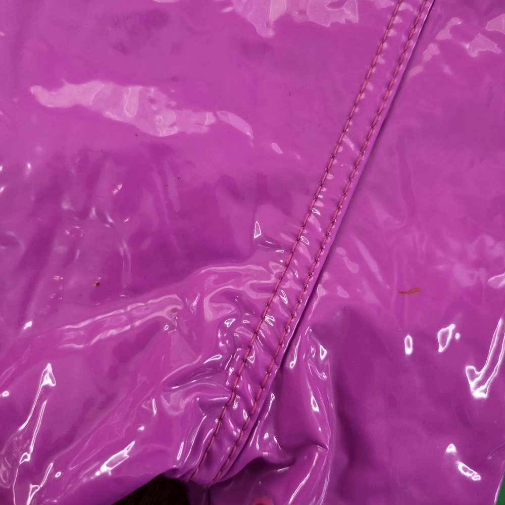 Vintage 90s Barney Dinosaur Kids Raincoat Hooded Purple PVC Jacket Costume - Picture 5 of 16